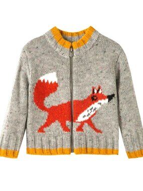 NWT Peek Fox Zip-Up Baby Cardigan Sweater 6-12M